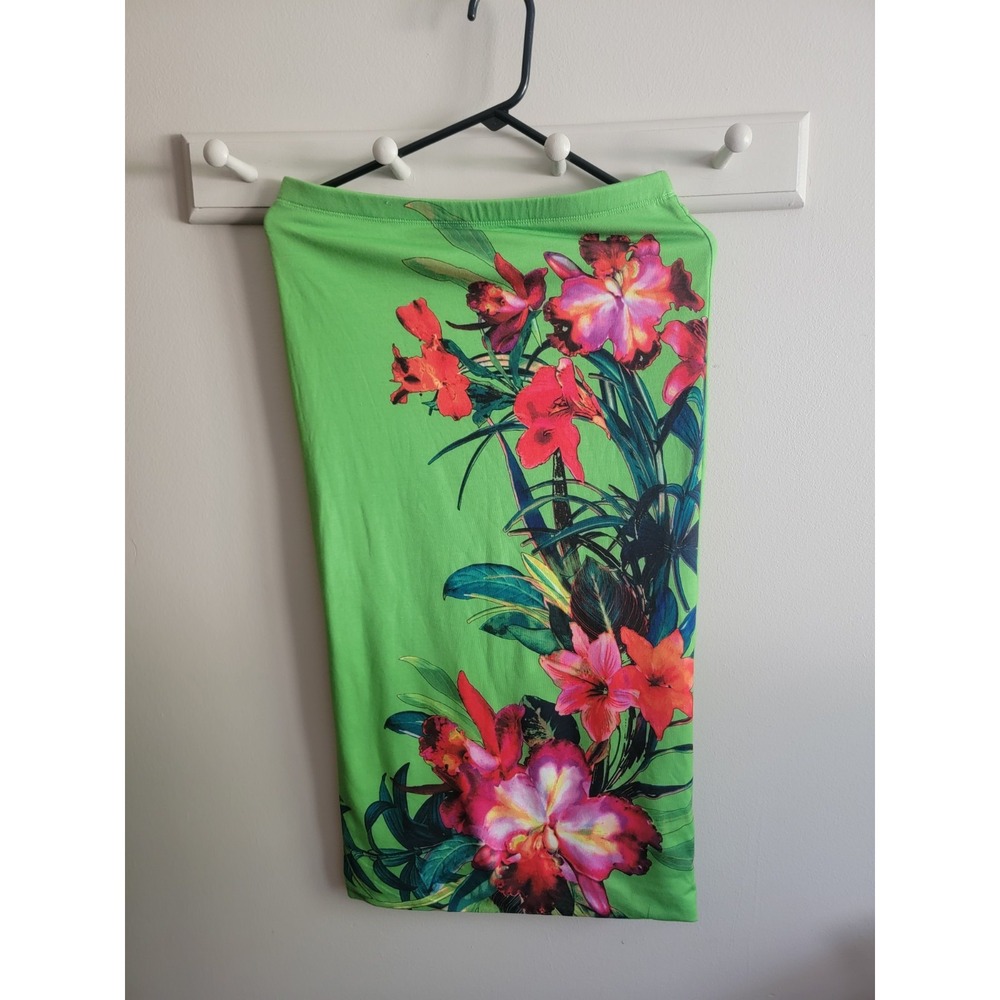 Bisou Bisou M Maxi Floral Skirt Green Fitted Resort Hawaii Summer Beach EUC
